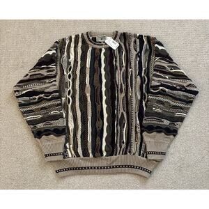 Idea Uomo Sweater Mens Sz M Colorful 3D Texture Cable Knit Coogi Grandpa VTG NWT